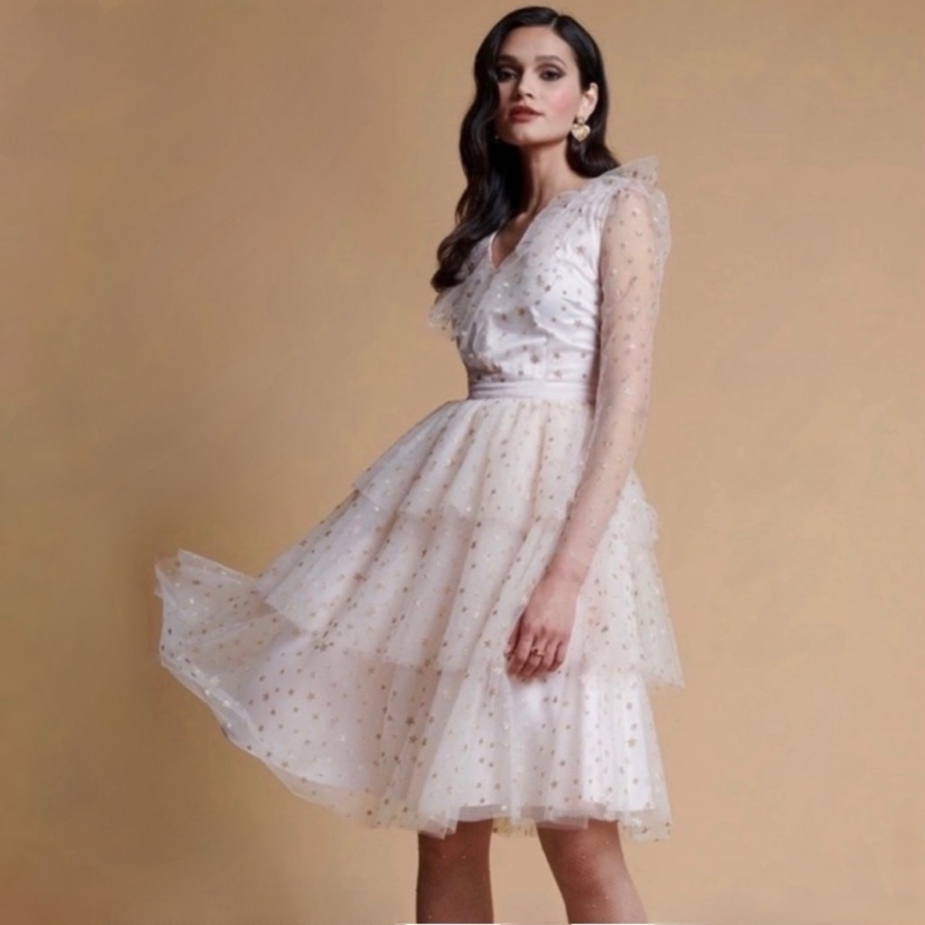 Rachel Parcell Glitter Star Long Sleeve Tulle Ruffled Dress